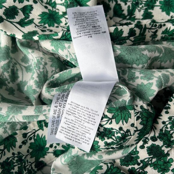 Ganni Green White Floral Wrap Dress Size 2 Hi-Lo Hem Romantic Boho Cottagecore - Picture 8 of 12